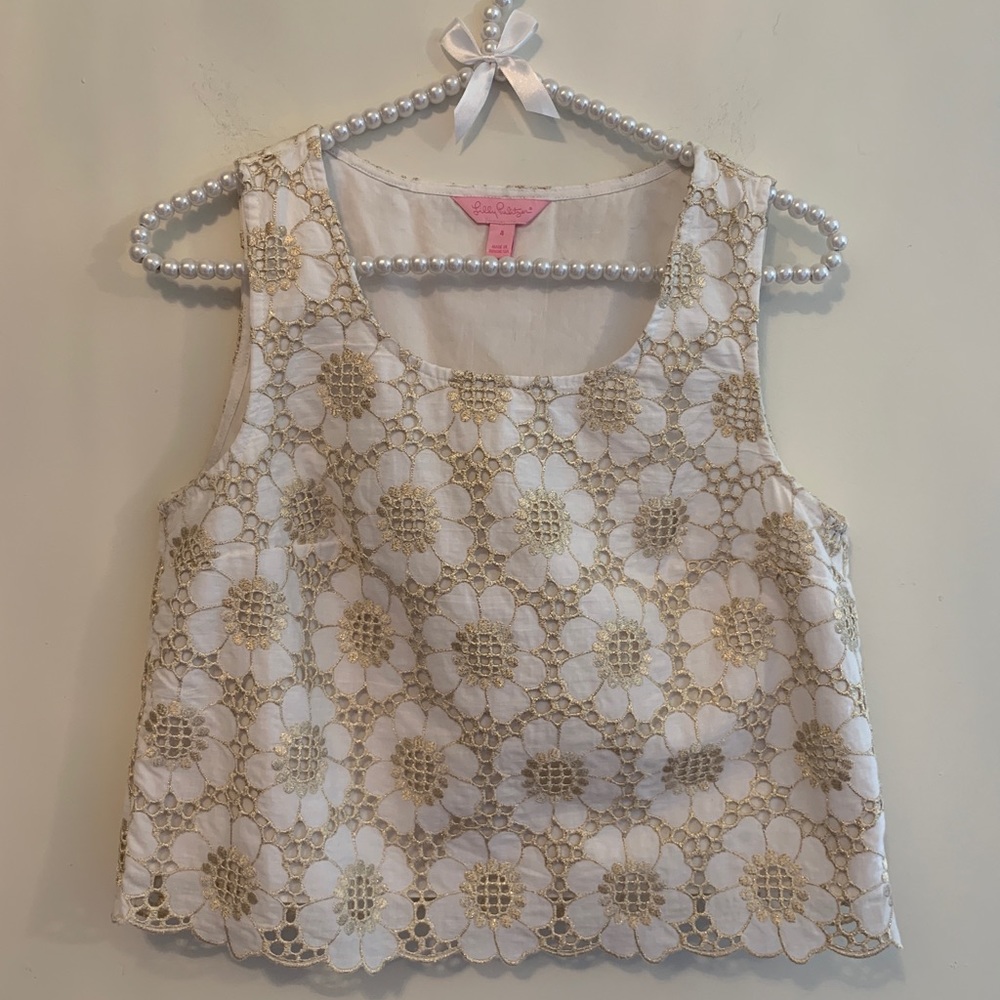 Lilly Pulitzer white eyelet embroidered crop top